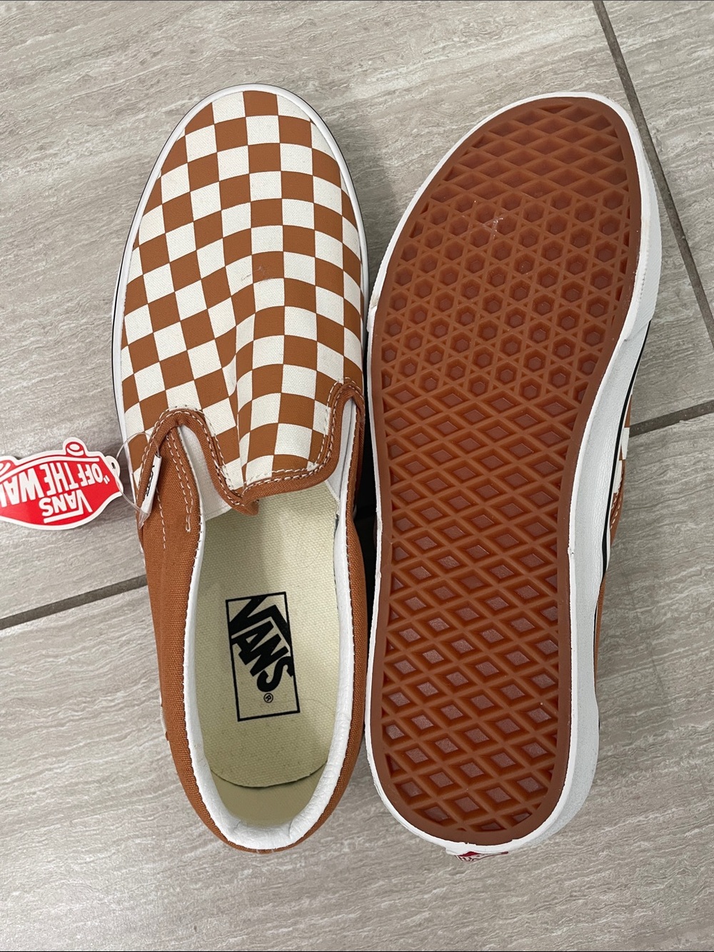 New Vans Slip-On Checkerboard in Brown and White - Picture 2 of 2